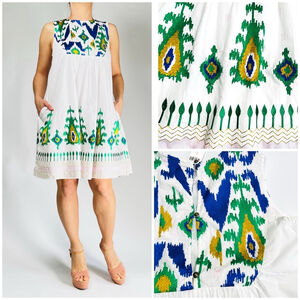 NWT Anthropologie Dress Size S White Multi-color Embroidery Ethnic Cotton